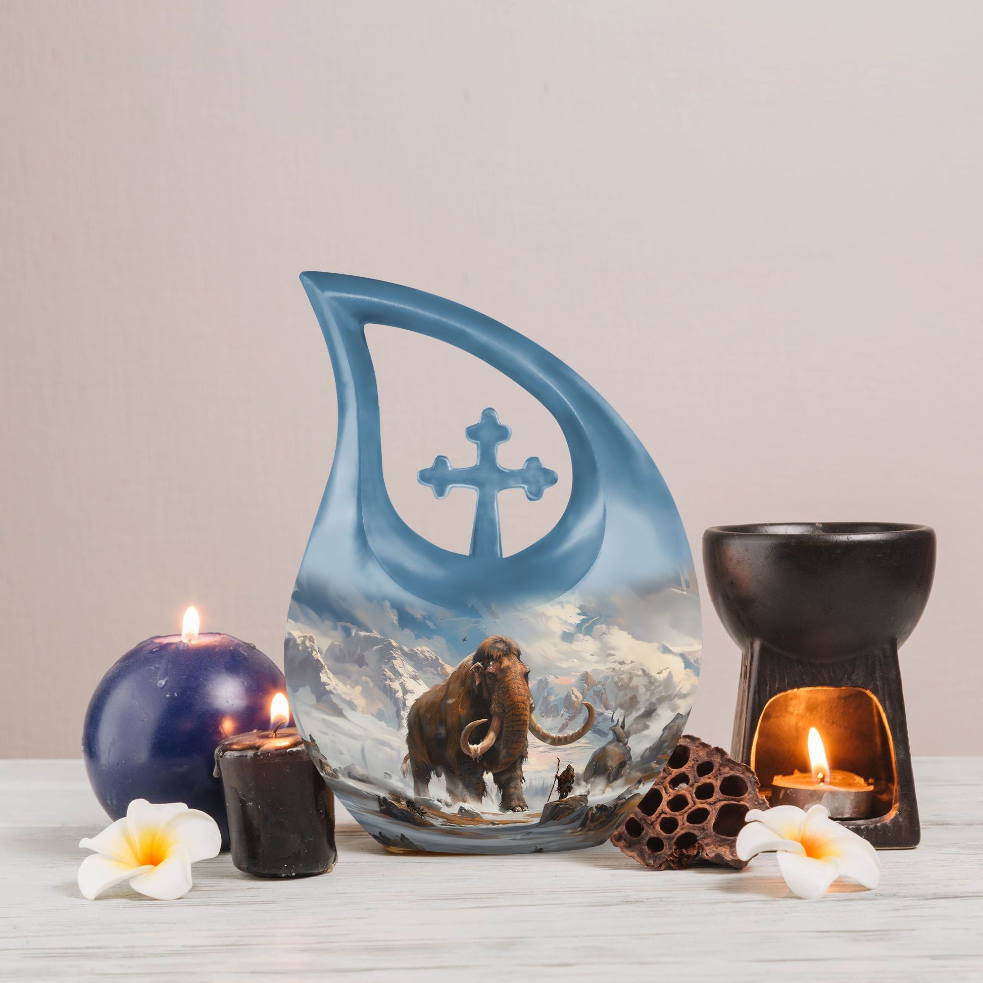 10-inch Mammoth Urn with Cross Drop design, personalized 