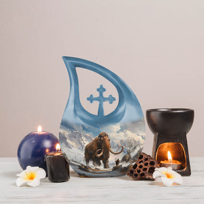 10-inch Mammoth Urn with Cross Drop design, personalized 