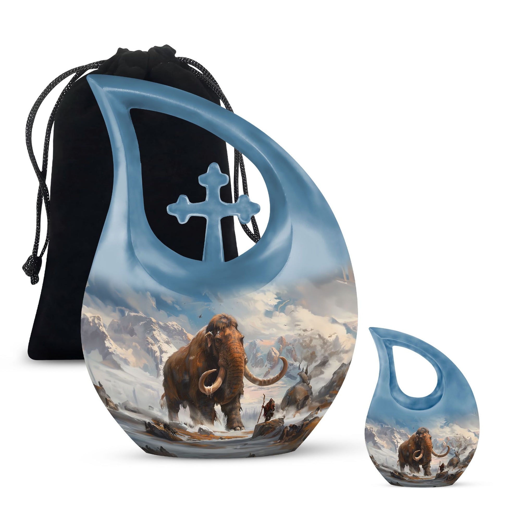 10-inch Mammoth Urn with Cross Drop design, personalized 