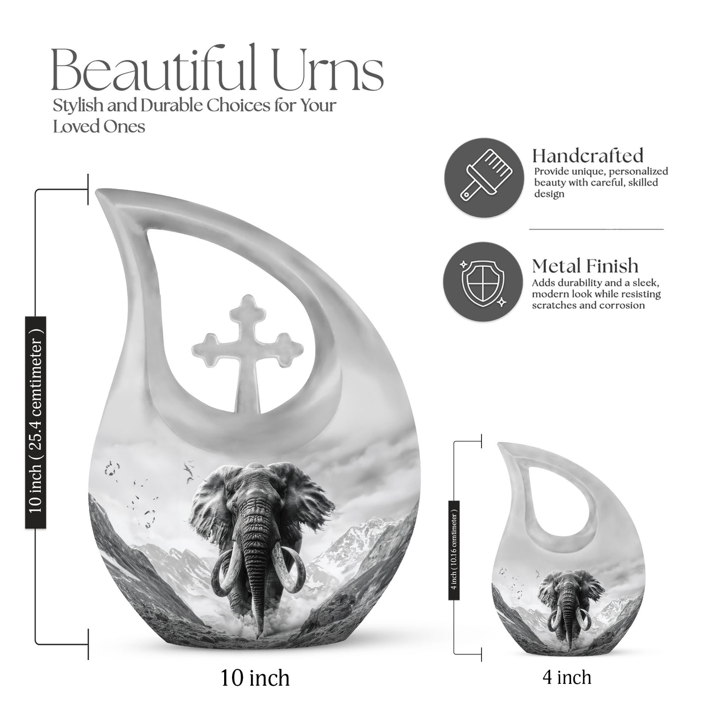 Mamoth Urn with cross drop design, 10 inch