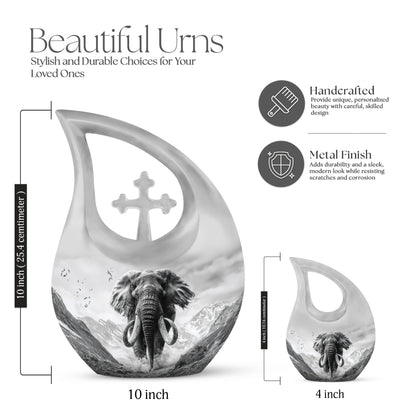 Mamoth Urn with cross drop design, 10 inch