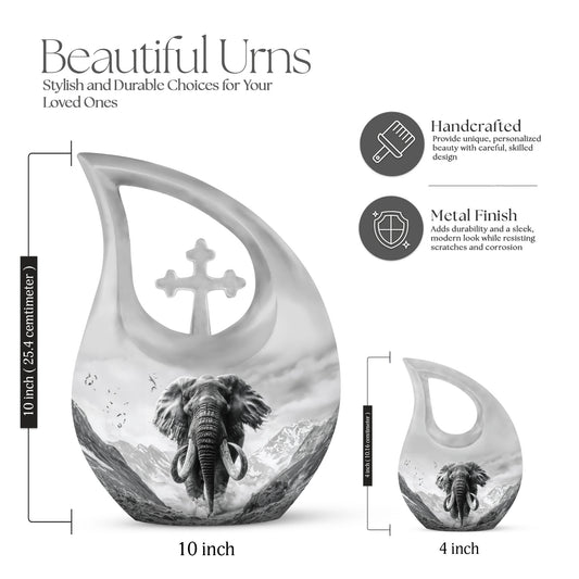 Mamoth Urn with cross drop design, 10 inch