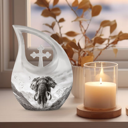Mamoth Urn with cross drop design, 10 inch