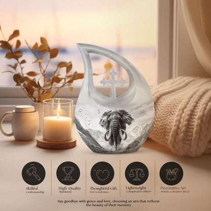 Mamoth Urn with cross drop design, 10 inch