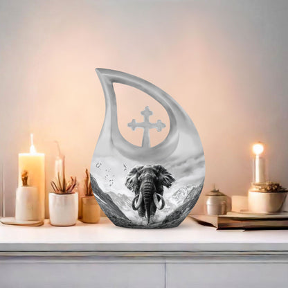 Mamoth Urn with cross drop design, 10 inch