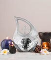 Mamoth Urn with cross drop design, 10 inch