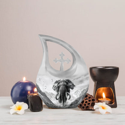 Mamoth Urn with cross drop design, 10 inch