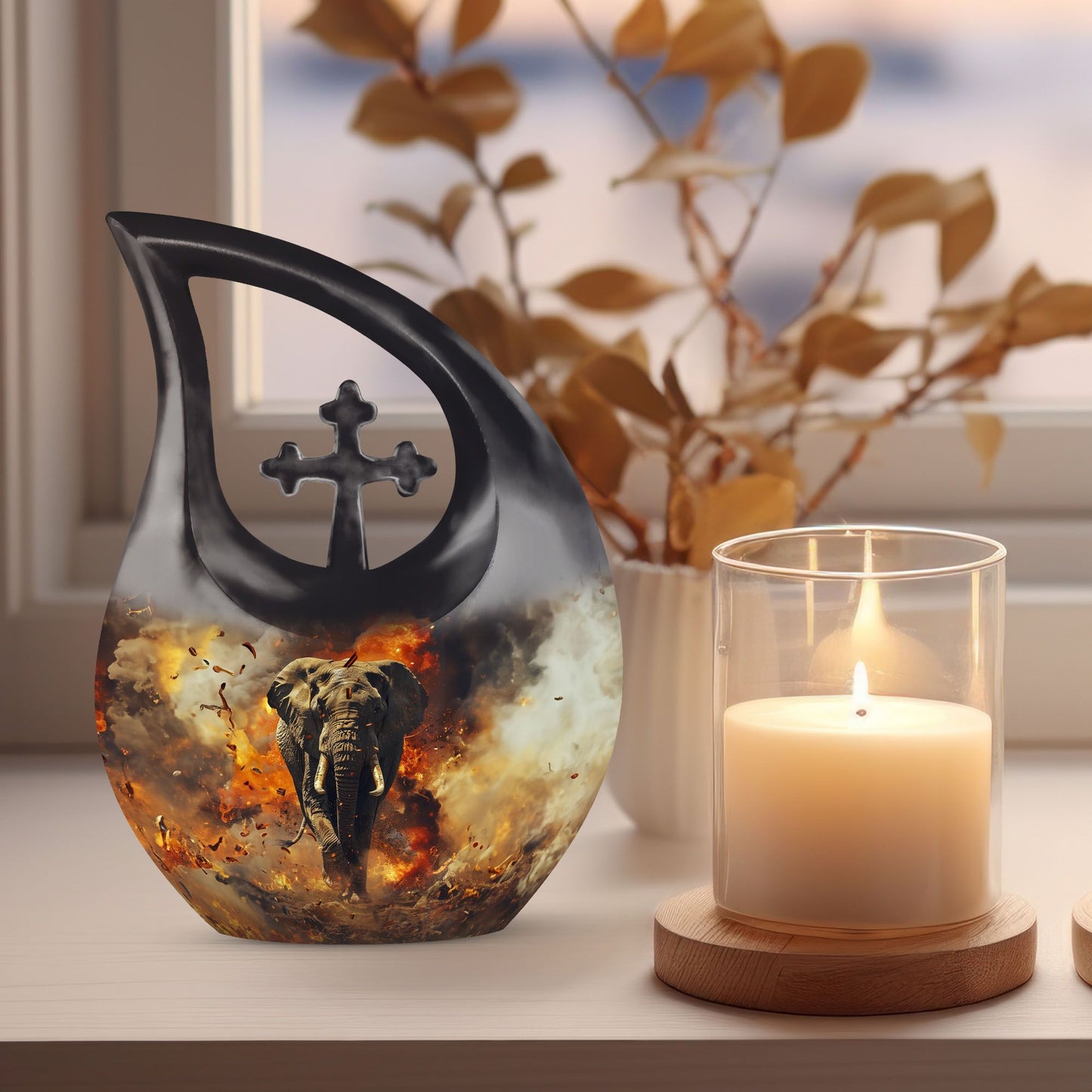10-inch Mamoth Urn with Cross Drop design for ashes,