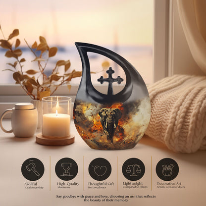 10-inch Mamoth Urn with Cross Drop design for ashes,