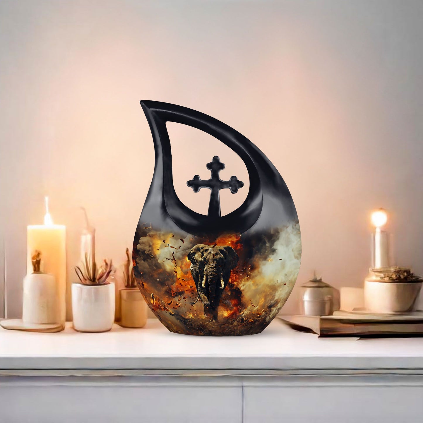 10-inch Mamoth Urn with Cross Drop design for ashes,