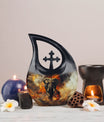 10-inch Mamoth Urn with Cross Drop design for ashes,