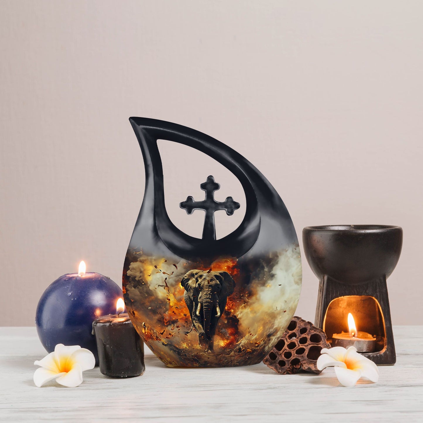 10-inch Mamoth Urn with Cross Drop design for ashes,