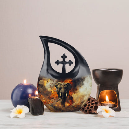 10-inch Mamoth Urn with Cross Drop design for ashes,