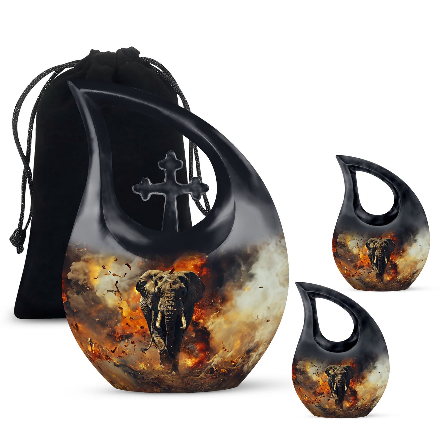 10-inch Mamoth Urn with Cross Drop design for ashes,