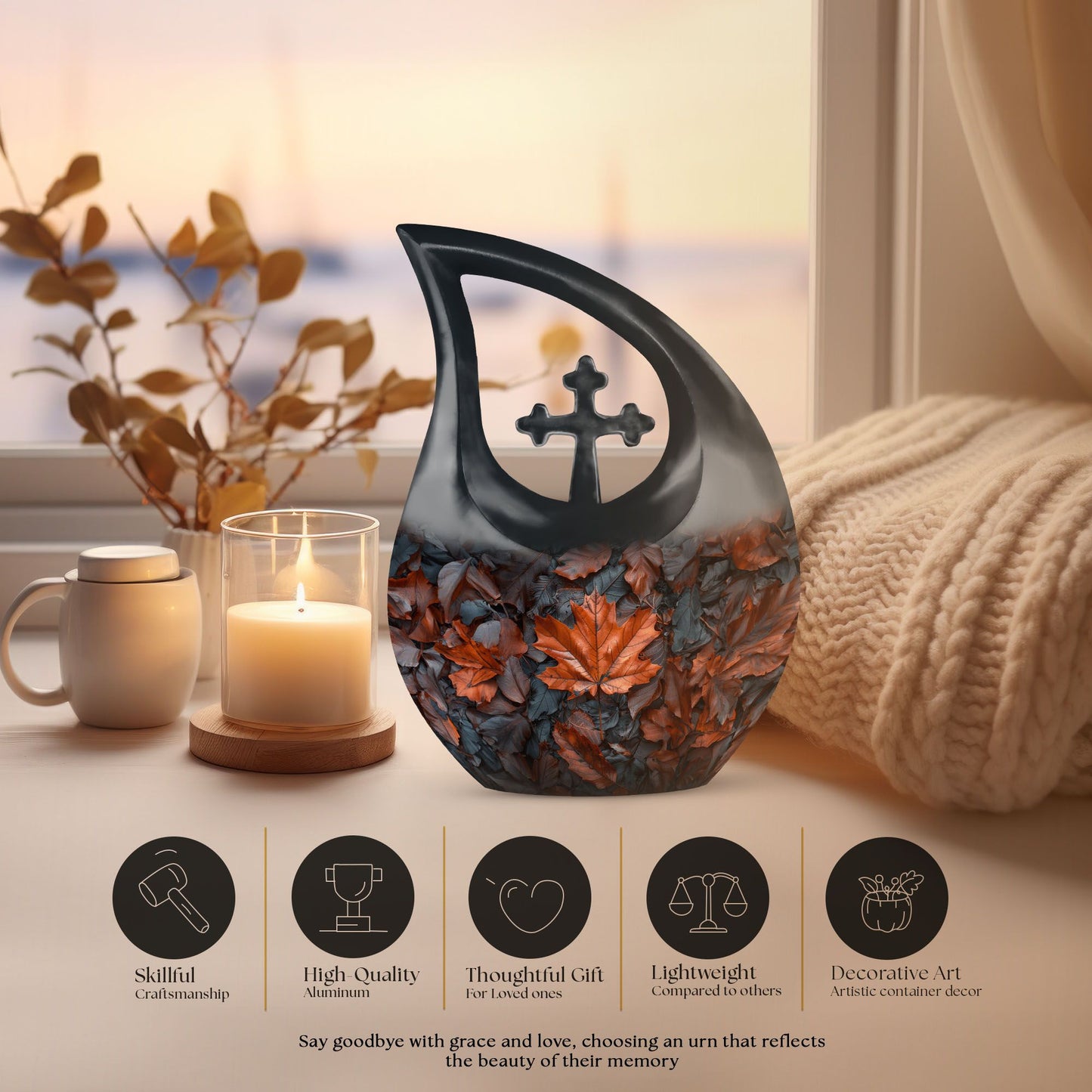 10 inch Mapple Leaf Urn, Cross Drop design