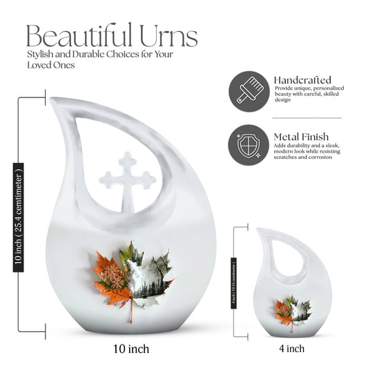 Aluminum Mapple Leaf Urn, 10-inch Cross Drop Design, 