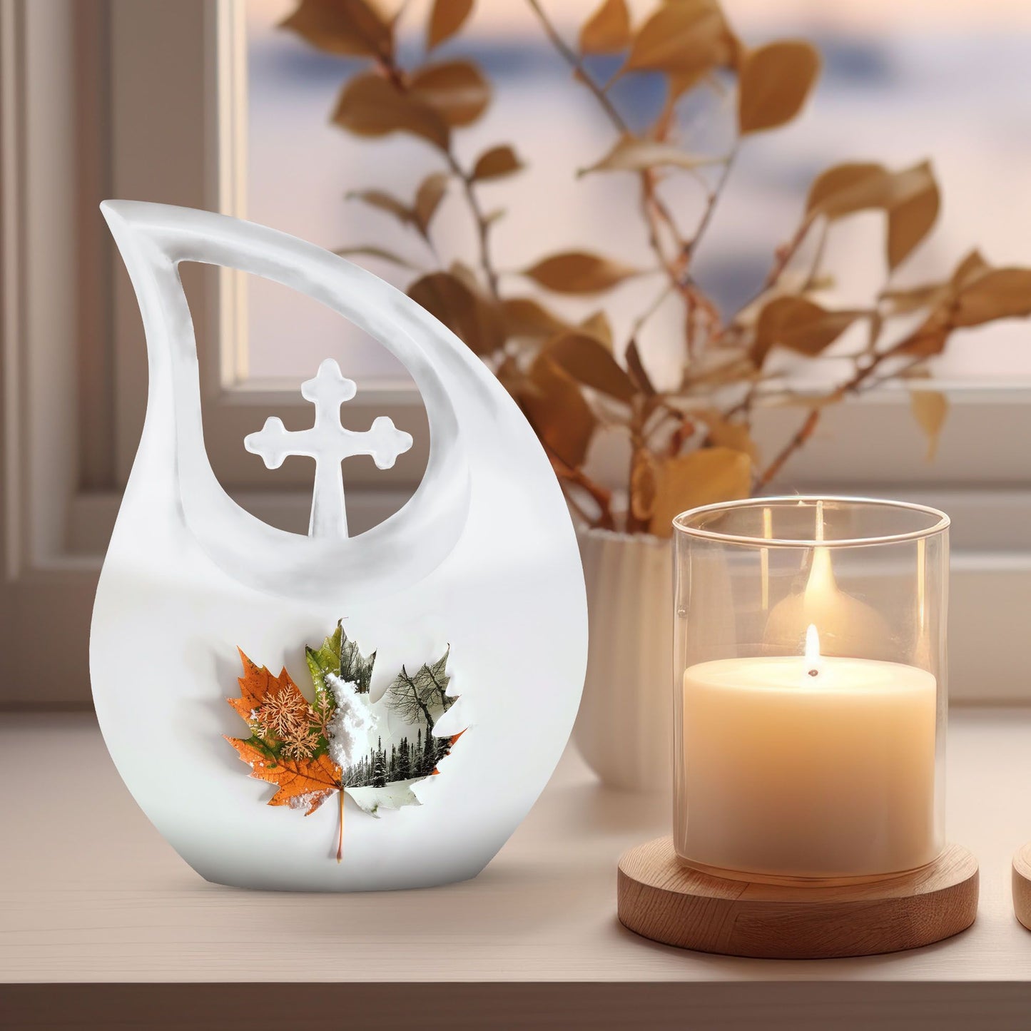 Aluminum Mapple Leaf Urn, 10-inch Cross Drop Design, 