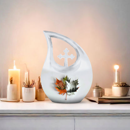 Aluminum Mapple Leaf Urn, 10-inch Cross Drop Design, 