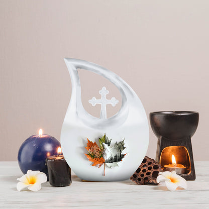 Aluminum Mapple Leaf Urn, 10-inch Cross Drop Design, 