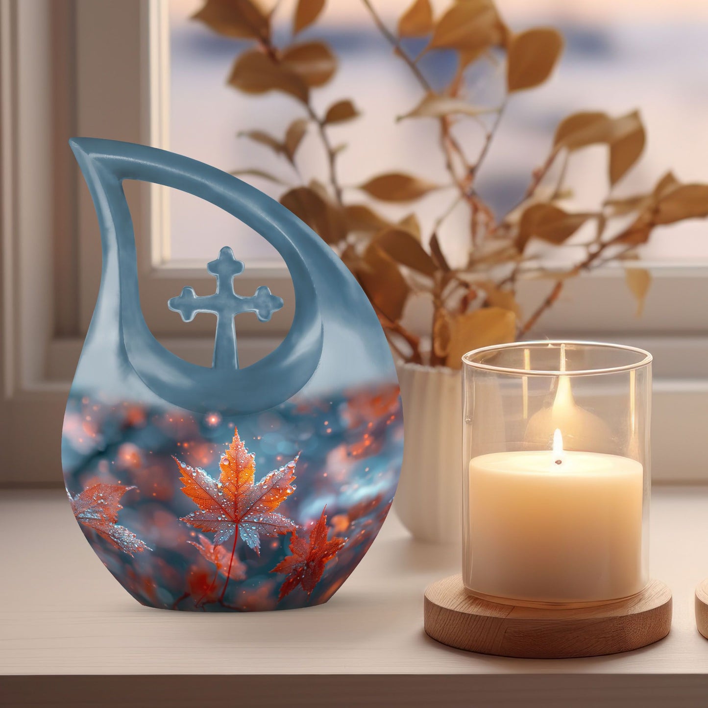10-inch Mapple Leaf Cross Drop memorial urn 