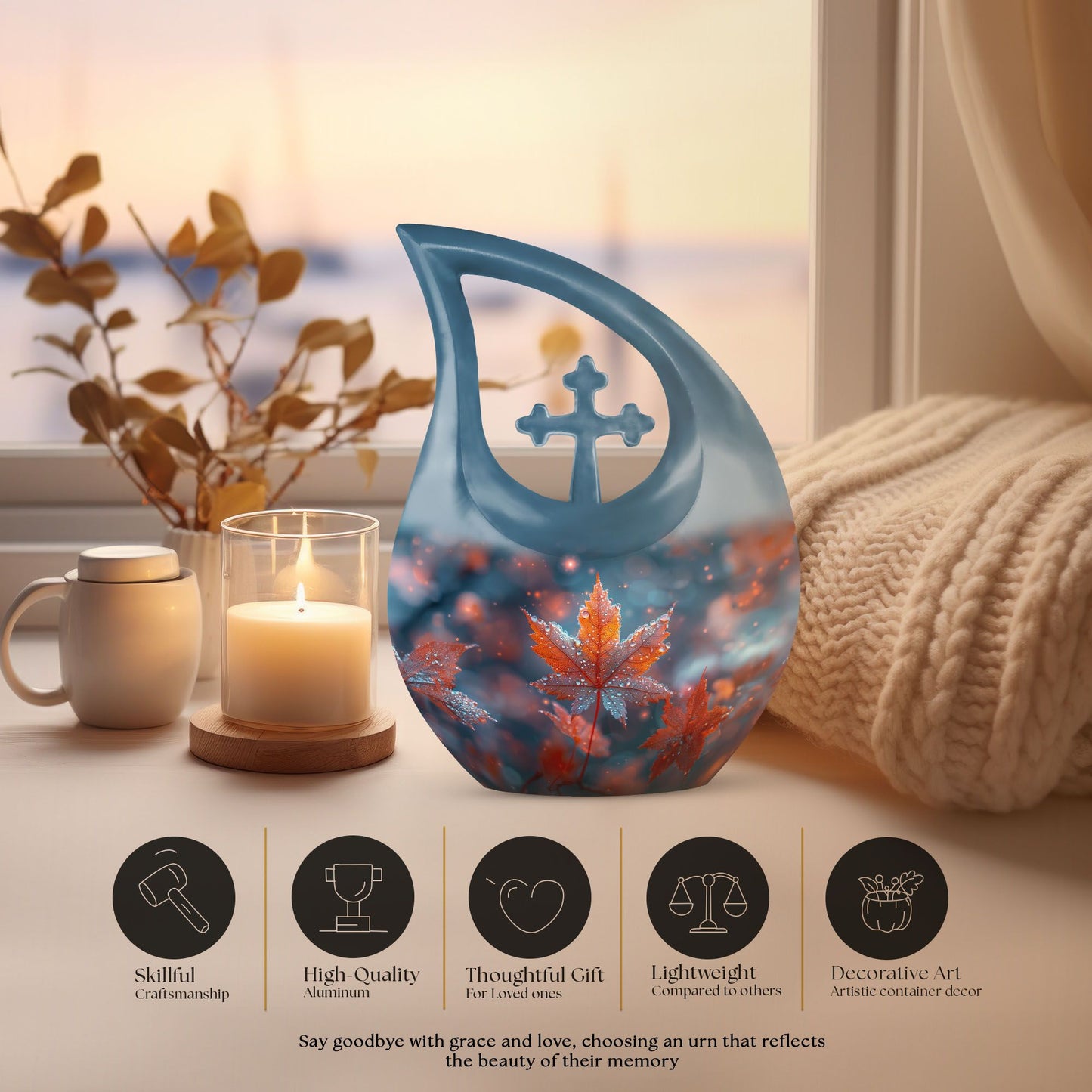 10-inch Mapple Leaf Cross Drop memorial urn 
