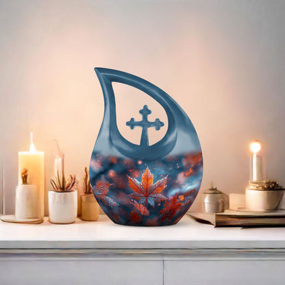 10-inch Mapple Leaf Cross Drop memorial urn 