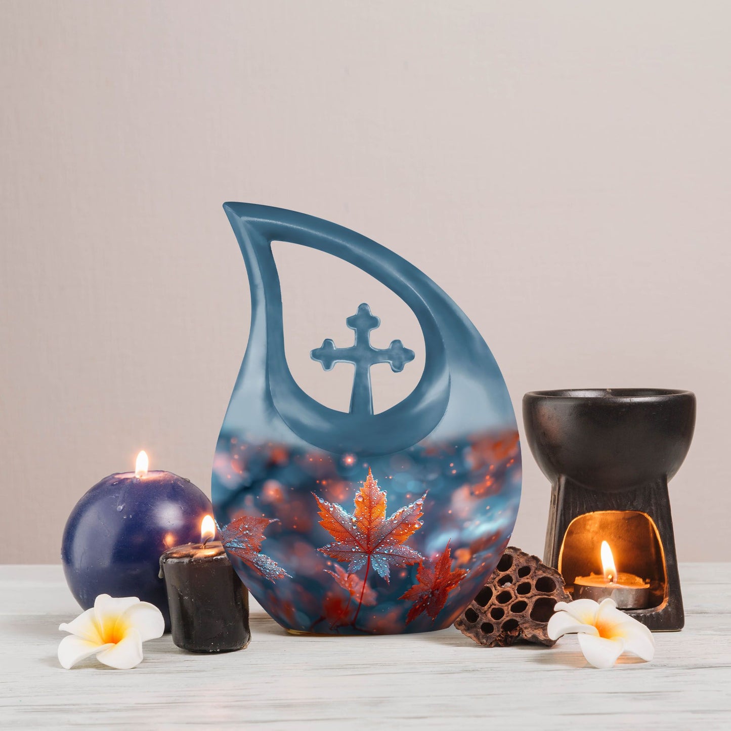 10-inch Mapple Leaf Cross Drop memorial urn 