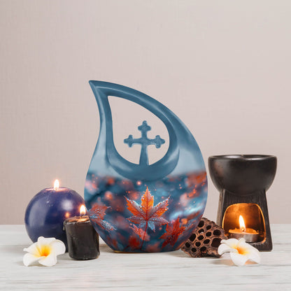 10-inch Mapple Leaf Cross Drop memorial urn 