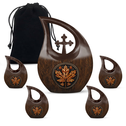 Personalized Maple Leaf Cremation Urn for Human Ashes - 10-inch, 200 cu in - Yatskia