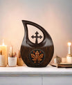 10 inch Mapple Leaf Urn with Cross Drop design, also a Cremation Vault
