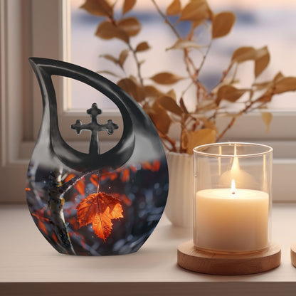 10-inch Mapple Leaf Urn with Cross Drop design 