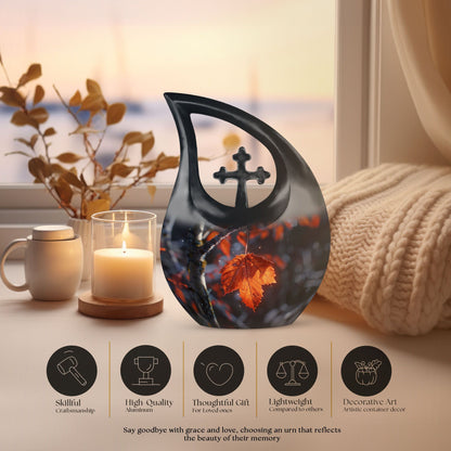 10-inch Mapple Leaf Urn with Cross Drop design 