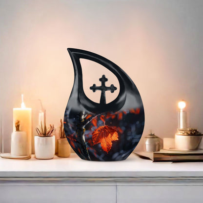 10-inch Mapple Leaf Urn with Cross Drop design 
