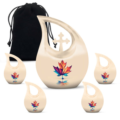 10-inch pink Mapple Leaf urn with Cross Drop design,