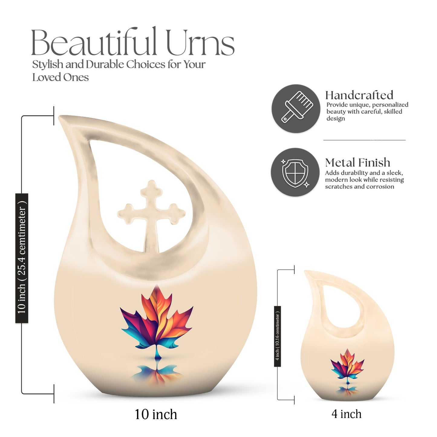 10-inch pink Mapple Leaf urn with Cross Drop design,