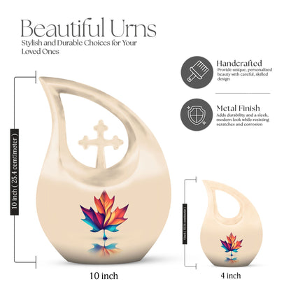 10-inch pink Mapple Leaf urn with Cross Drop design,