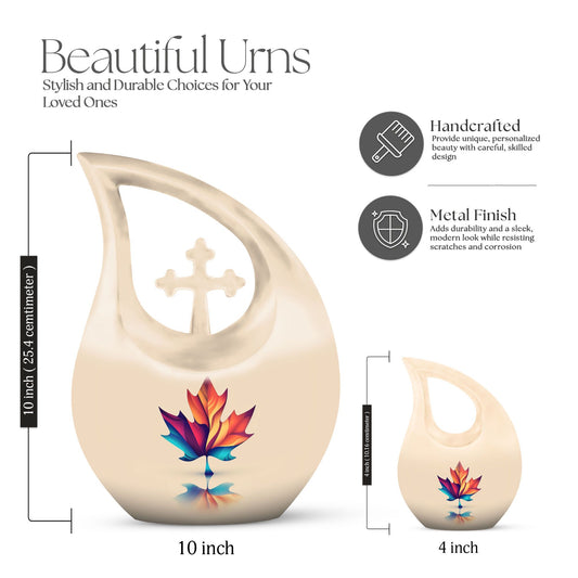 10-inch pink Mapple Leaf urn with Cross Drop design,