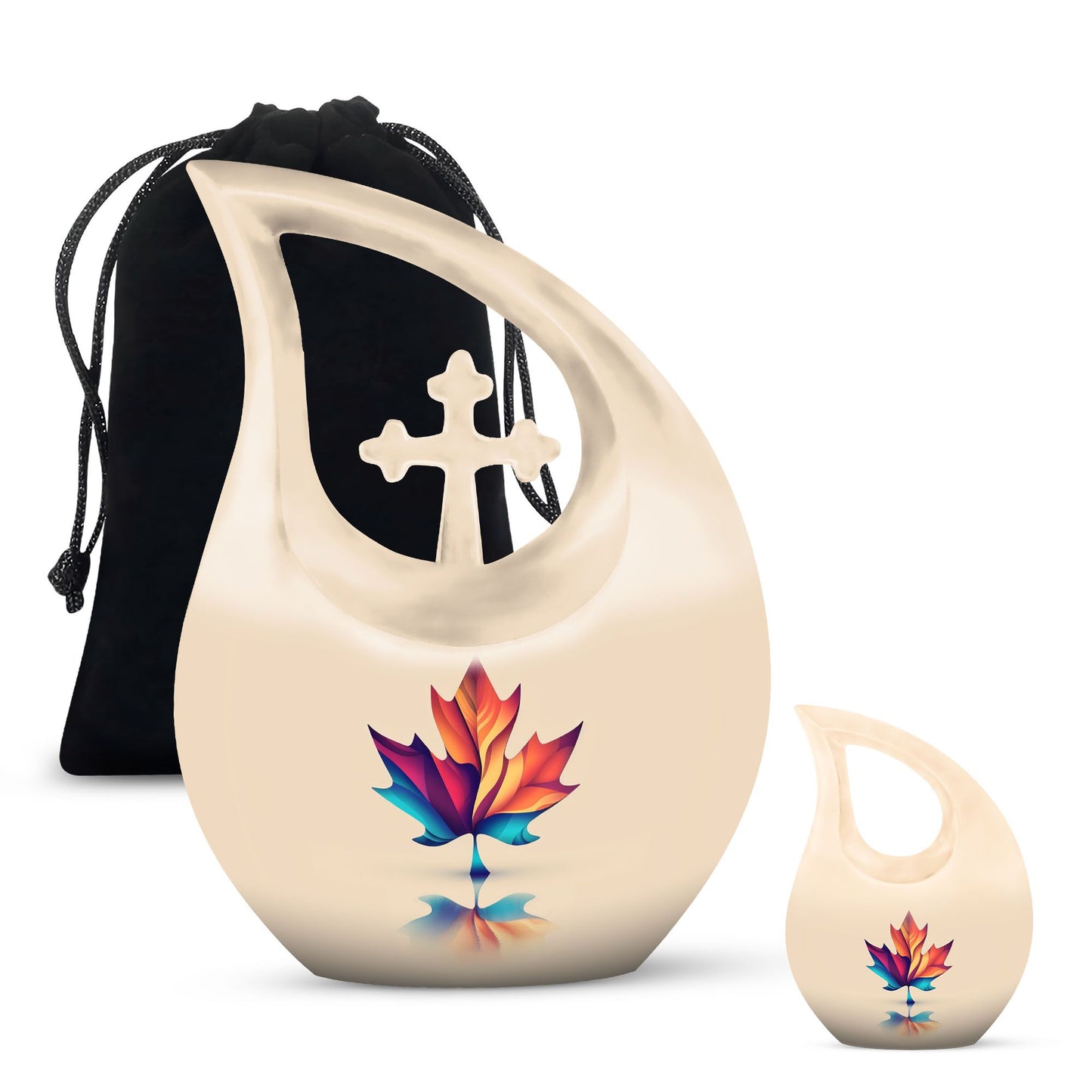 10-inch pink Mapple Leaf urn with Cross Drop design,