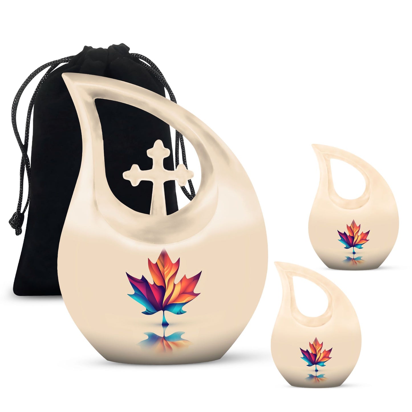 Mapple Leaf Theme Large Urn With 2 Keepsake Urn