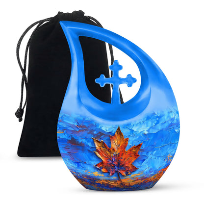 10-inch Mapple Leaf Urn with Cross Drop design 