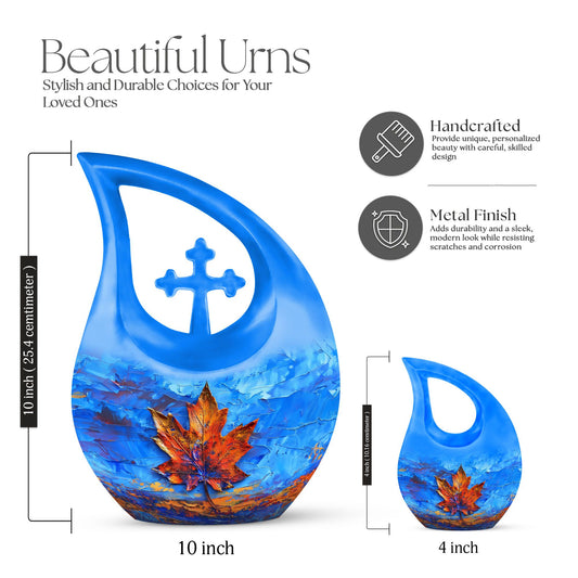 10-inch Mapple Leaf Urn with Cross Drop design 