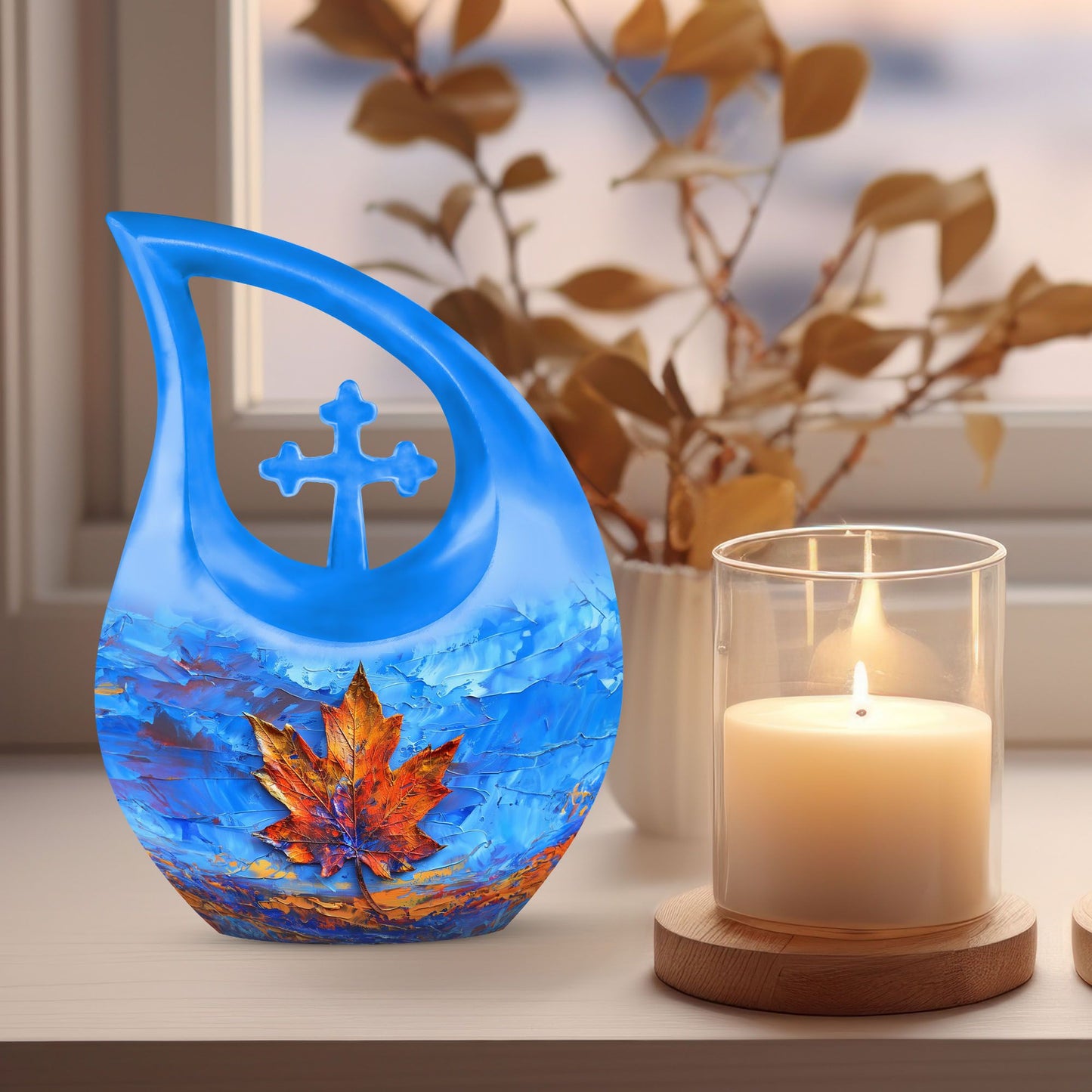 10-inch Mapple Leaf Urn with Cross Drop design 