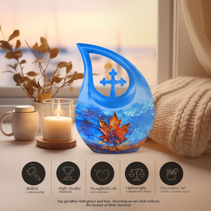 10-inch Mapple Leaf Urn with Cross Drop design 