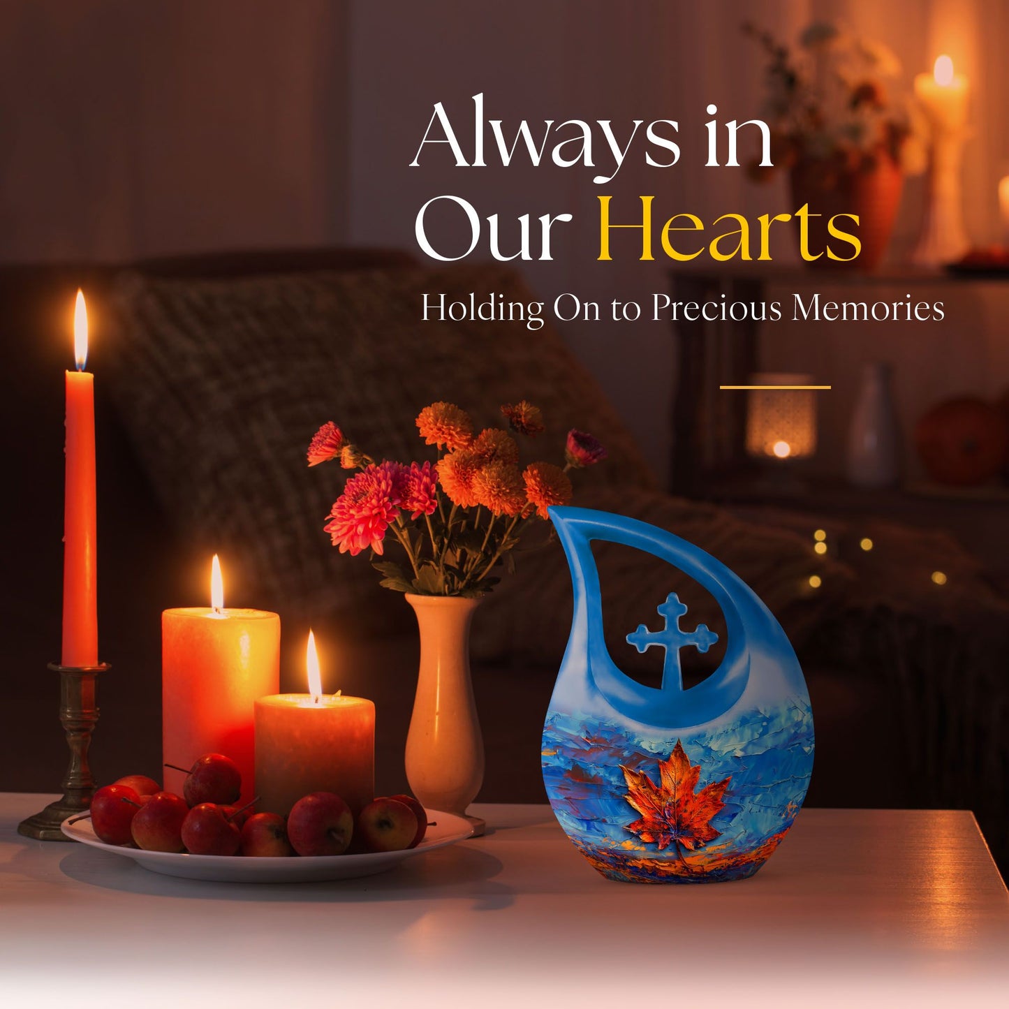 10-inch Mapple Leaf Urn with Cross Drop design 