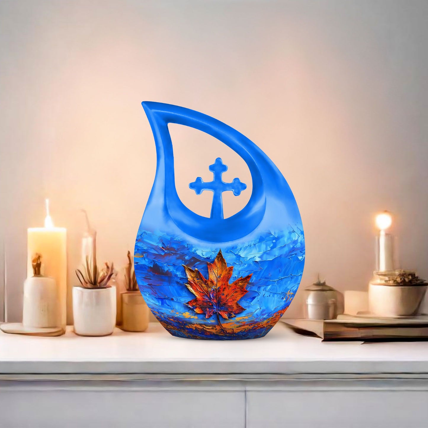 10-inch Mapple Leaf Urn with Cross Drop design 