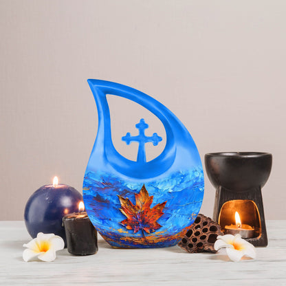 10-inch Mapple Leaf Urn with Cross Drop design 