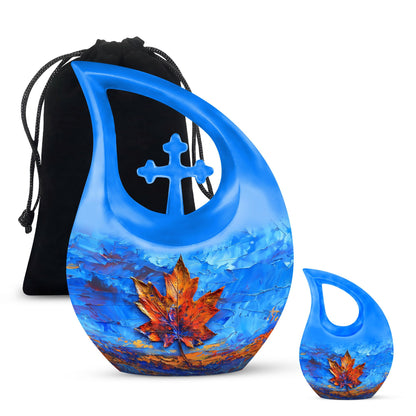 10-inch Mapple Leaf Urn with Cross Drop design 