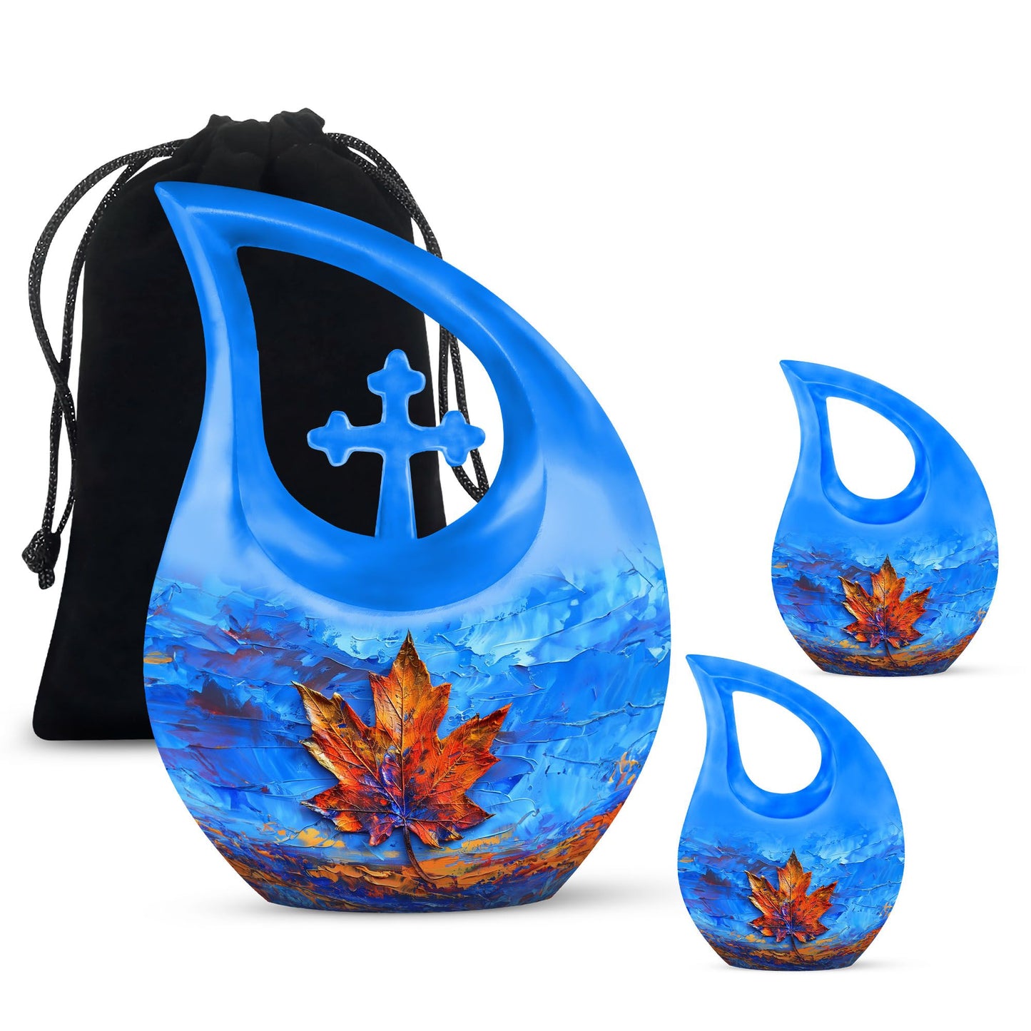10-inch Mapple Leaf Urn with Cross Drop design 