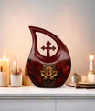 10-inch Mapple Leaf large urn with Cross Drop design for ash containment