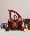 10-inch Mapple Leaf large urn with Cross Drop design for ash containment